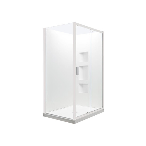 Valencia Elite Square Corner Sliding Shower 1200 x 1000mm White Frame With Side Recessed Wall Left Hand Centre Waste