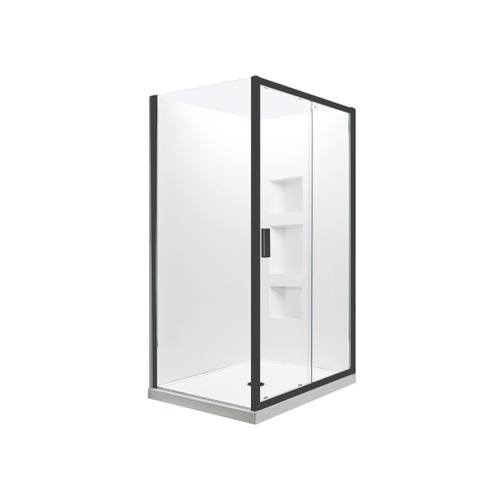 Valencia Elite Square Corner Sliding Shower 1200 x 1000mm Black Frame With Side Recessed Wall Left Hand Centre Waste