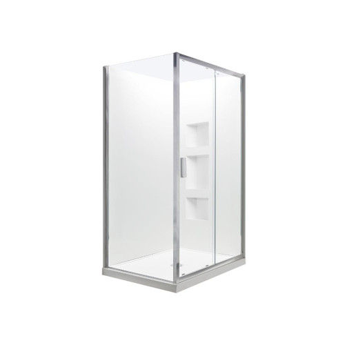 Valencia Elite Square Corner Sliding Shower 1200 x 1000mm Metallic Frame With Side Recessed Wall Left Hand Centre Waste