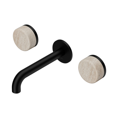 Serenity Wall Basin Set 160mm Spout With Rome Travertine Handle Matte Black