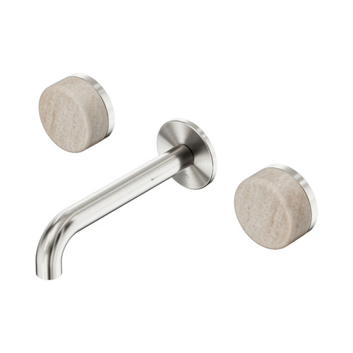Serenity Wall Basin Set 160mm Spout With Rome Travertine Handle Brushed Nickel