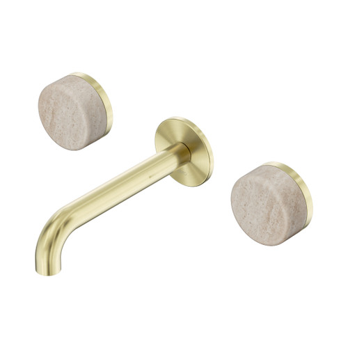 Serenity Wall Basin Set 160mm Spout With Rome Travertine Handle Brushed Gold