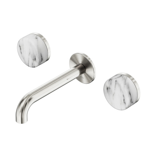 Serenity Wall Basin Set 160mm Spout With Arabescato Corchia Handle Brushed Nickel