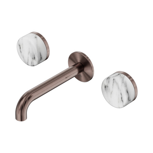 Serenity Wall Basin Set 160mm Spout With Arabescato Corchia Handle Brushed Bronze