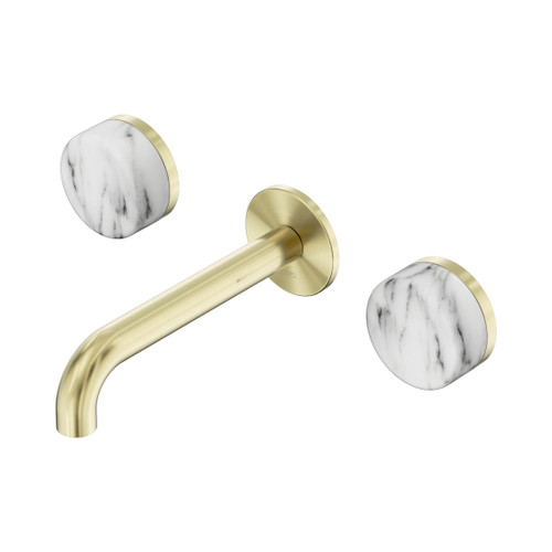 Serenity Wall Basin Set 160mm Spout With Arabescato Corchia Handle Brushed Gold