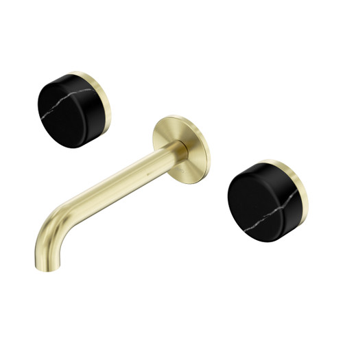 Serenity Wall Basin Set 160mm Spout With Marquina Black Handle Brushed Gold