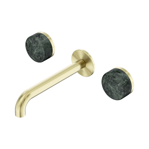 Serenity Wall Basin Set 185mm Spout With Verde Alpi Handle Brushed Gold