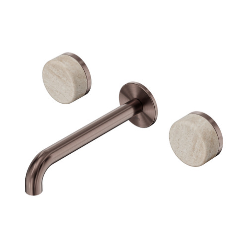 Serenity Wall Basin Set 185mm Spout With Rome Travertine Handle Brushed Bronze