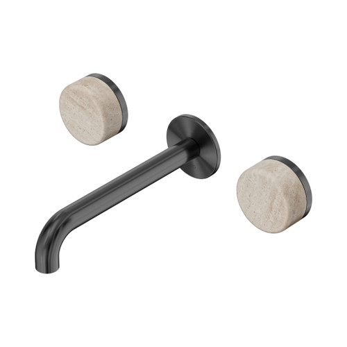 Serenity Wall Basin Set 185mm Spout With Rome Travertine Handle Gun Metal