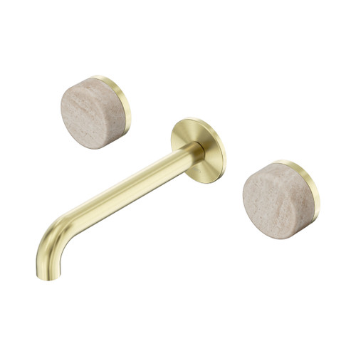 Serenity Wall Basin Set 185mm Spout With Rome Travertine Handle Brushed Gold
