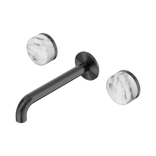 Serenity Wall Basin Set 185mm Spout With Arabescato Corchia Handle Gun Metal