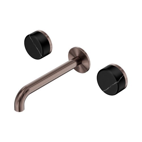 Serenity Wall Basin Set 185mm Spout With Marquina Black Handle Brushed Bronze
