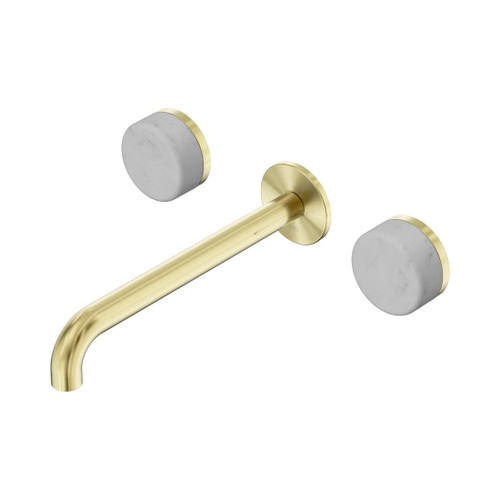 Serenity Wall Basin Set 220mm Spout With Carrara Handle Brushed Gold