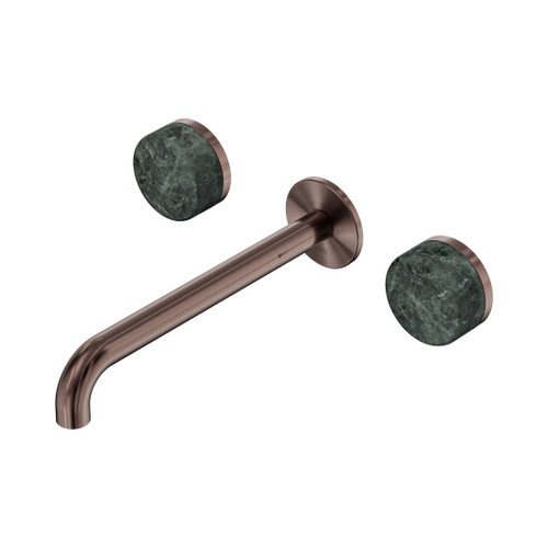 Serenity Wall Basin Set 220mm Spout With Verde Alpi Handle Brushed Bronze