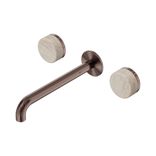 Serenity Wall Basin Set 220mm Spout With Rome Travertine Handle Brushed Bronze