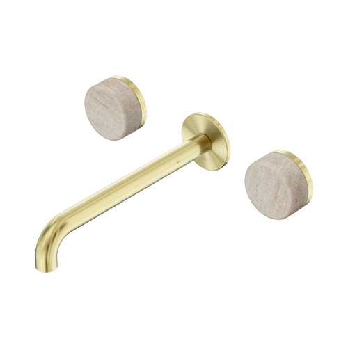 Serenity Wall Basin Set 220mm Spout With Rome Travertine Handle Brushed Gold