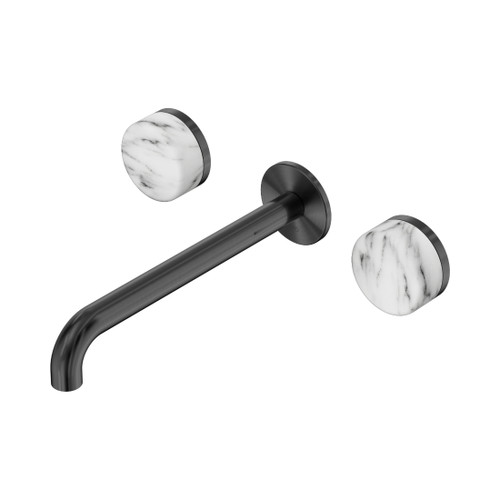 Serenity Wall Basin Set 220mm Spout With Arabescato Corchia Handle Gun Metal