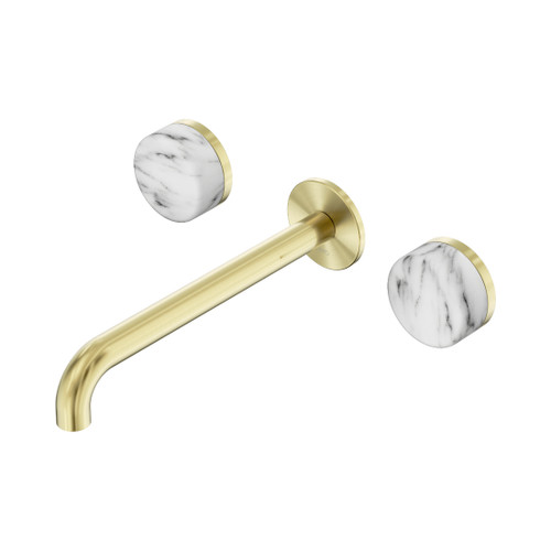 Serenity Wall Basin Set 220mm Spout With Arabescato Corchia Handle Brushed Gold
