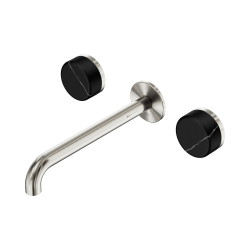 Serenity Wall Basin Set 220mm Spout With Marquina Black Handle Brushed Nickel
