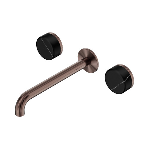 Serenity Wall Basin Set 220mm Spout With Marquina Black Handle Brushed Bronze