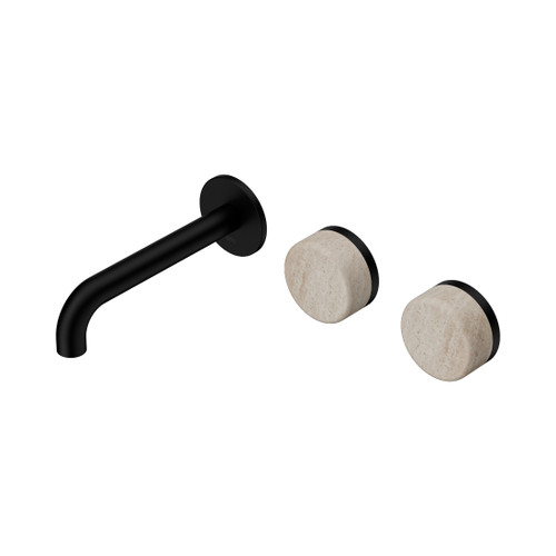 Serenity Wall Basin Set 160mm Offset Spout With Rome Travertine Handle Matte Black