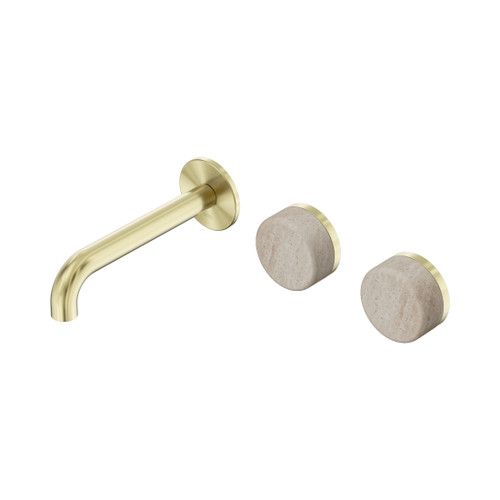 Serenity Wall Basin Set 160mm Offset Spout With Rome Travertine Handle Brushed Gold