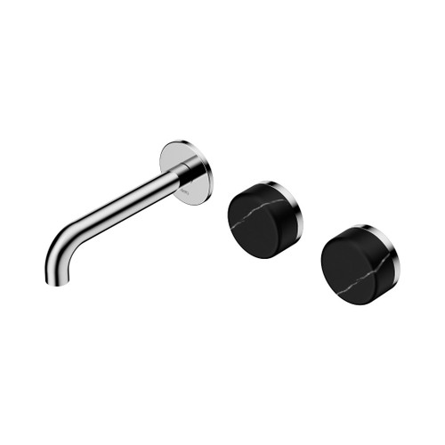 Serenity Wall Basin Set 160mm Offset Spout With Marquina Black Handle Chrome