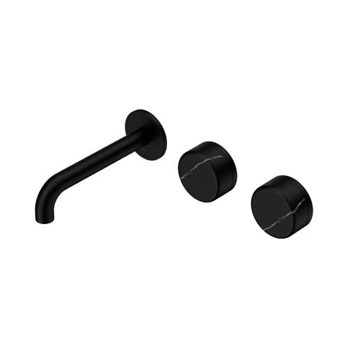 Serenity Wall Basin Set 160mm Offset Spout With Marquina Black Handle Matte Black