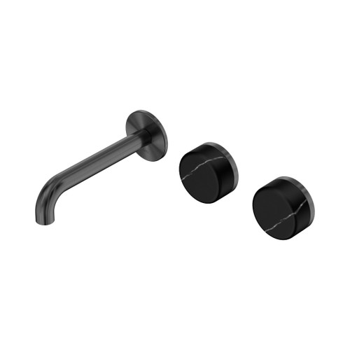 Serenity Wall Basin Set 160mm Offset Spout With Marquina Black Handle Gun Metal