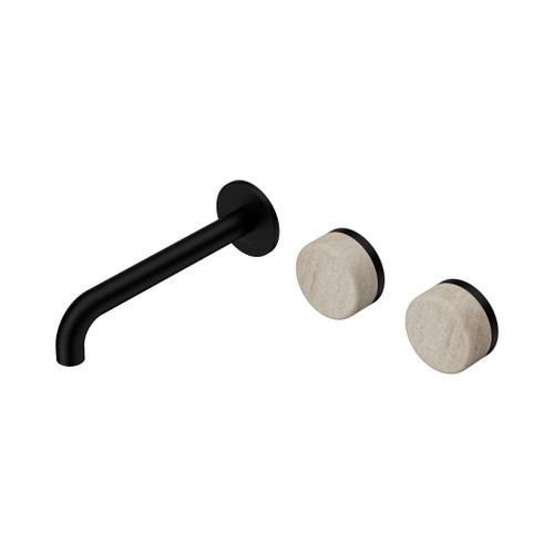 Serenity Wall Basin Set 185mm Offset Spout With Rome Travertine Handle Matte Black