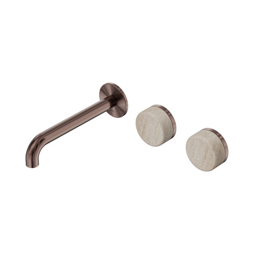 Serenity Wall Basin Set 185mm Offset Spout With Rome Travertine Handle Brushed Bronze