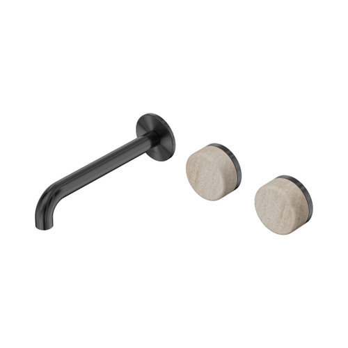 Serenity Wall Basin Set 185mm Offset Spout With Rome Travertine Handle Gun Metal