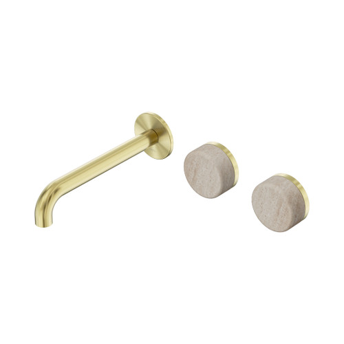 Serenity Wall Basin Set 185mm Offset Spout With Rome Travertine Handle Brushed Gold