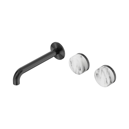 Serenity Wall Basin Set 185mm Offset Spout With Arabescato Corchia Handle Gun Metal