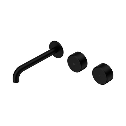 Serenity Wall Basin Set 185mm Offset Spout With Metal Handle Matte Black
