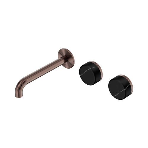 Serenity Wall Basin Set 185mm Offset Spout With Marquina Black Handle Brushed Bronze