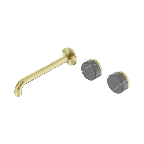 Serenity Wall Basin Set 220mm Offset Spout With Carrara Handle Brushed Gold