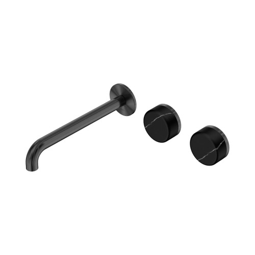 Serenity Wall Basin Set 220mm Offset Spout With Marquina Black Handle Gun Metal