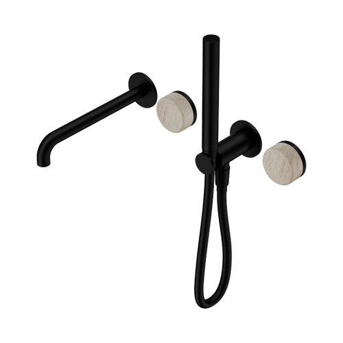 Serenity Progressive Shower System With Spout With Rome Travertine Handle And Slim Shower Matte Black