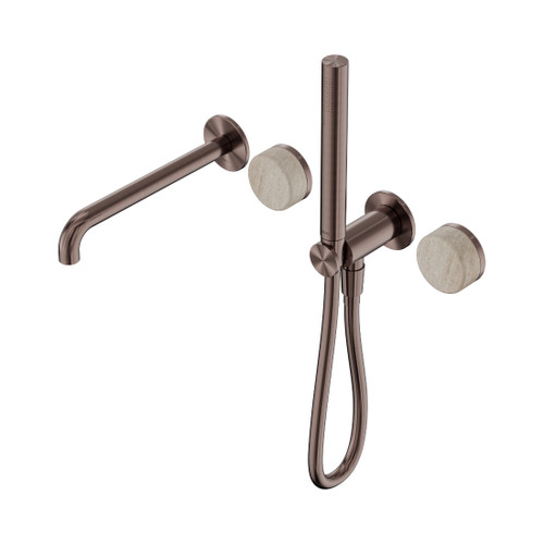 Serenity Progressive Shower System With Spout With Rome Travertine Handle And Slim Shower Brushed Bronze