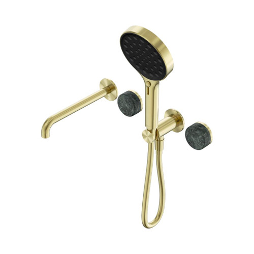 Serenity Progressive Shower System With Spout With Verde Alpi Handle And Hand Shower Brushed Gold
