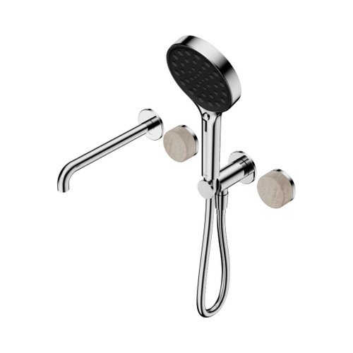 Serenity Progressive Shower System With Spout With Rome Travertine Handle And Hand Shower Chrome