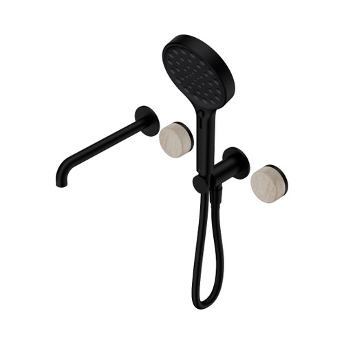 Serenity Progressive Shower System With Spout With Rome Travertine Handle And Hand Shower Matte Black
