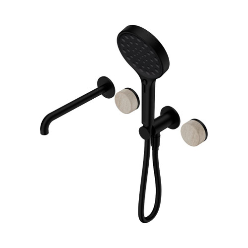 Serenity Progressive Shower System With Spout With Rome Travertine Handle And Hand Shower Matte Black
