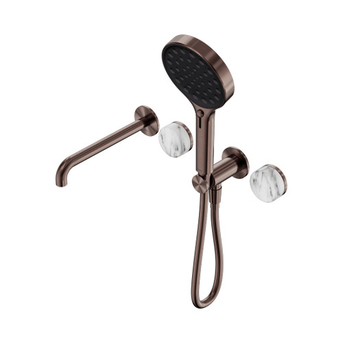 Serenity Progressive Shower System With Spout With Arabescato Corchia Handle And Hand Shower Brushed Bronze