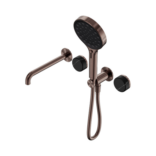 Serenity Progressive Shower System With Spout With Marquina Black Handle And Hand Shower Brushed Bronze