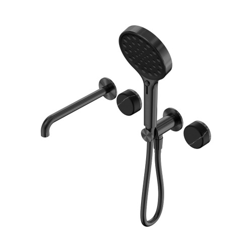 Serenity Progressive Shower System With Spout With Marquina Black Handle And Hand Shower Gun Metal