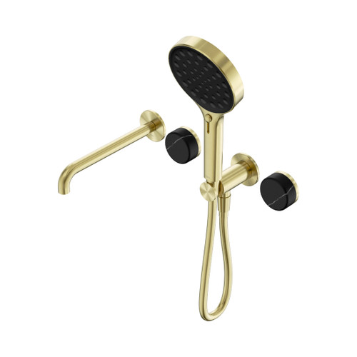 Serenity Progressive Shower System With Spout With Marquina Black Handle And Hand Shower Brushed Gold