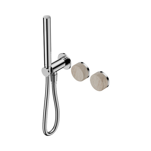Serenity Progressive Shower System With Rome Travertine Handle And Slim Shower Chrome