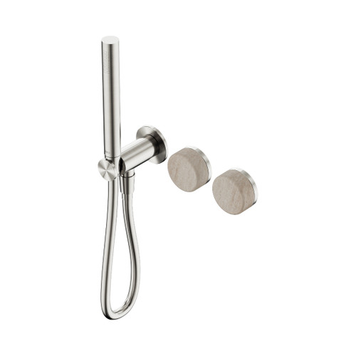 Serenity Progressive Shower System With Rome Travertine Handle And Slim Shower Brushed Nickel